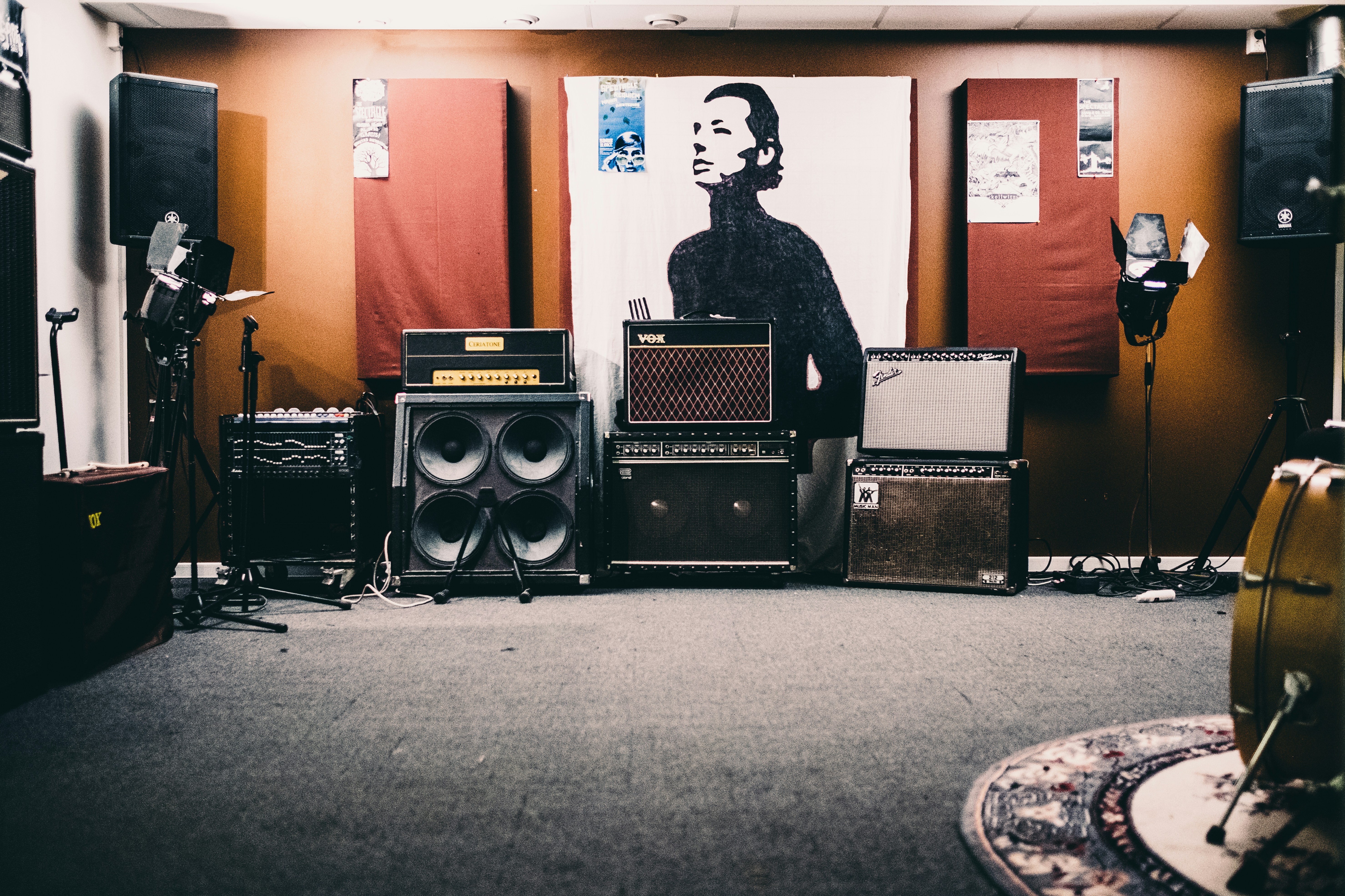Musicians working together in an intimate live room